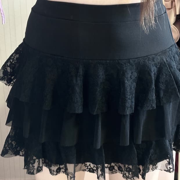 갸루 펑크깔 블랙 레이스 캉캉 스커트