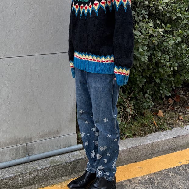 빈티지 플라워 패턴 데님 팬츠