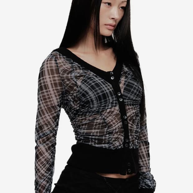 2000아카이브스 가디건 VIKA PLAID MESH CARDIGAN