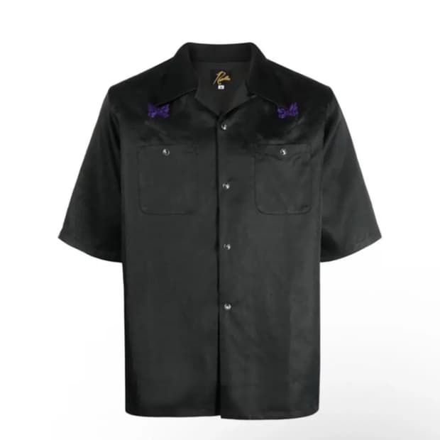 니들스 숏슬리브 카우보이 원업 폴리 슬럽 사틴 셔츠 블랙
