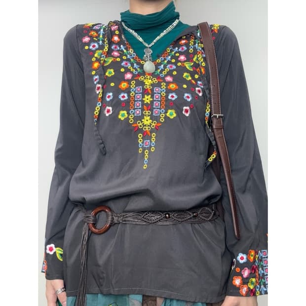 빈티지 히피 보헤미안 블라우스