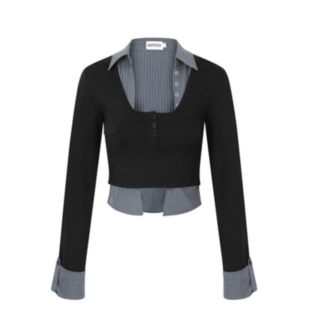 비엔프롬 LAYERED SHIRT SLEEVE [BLACK] S