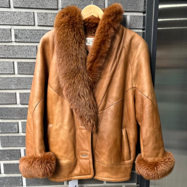 90s CAREER 폭스퍼 램스킨 자켓 브라운