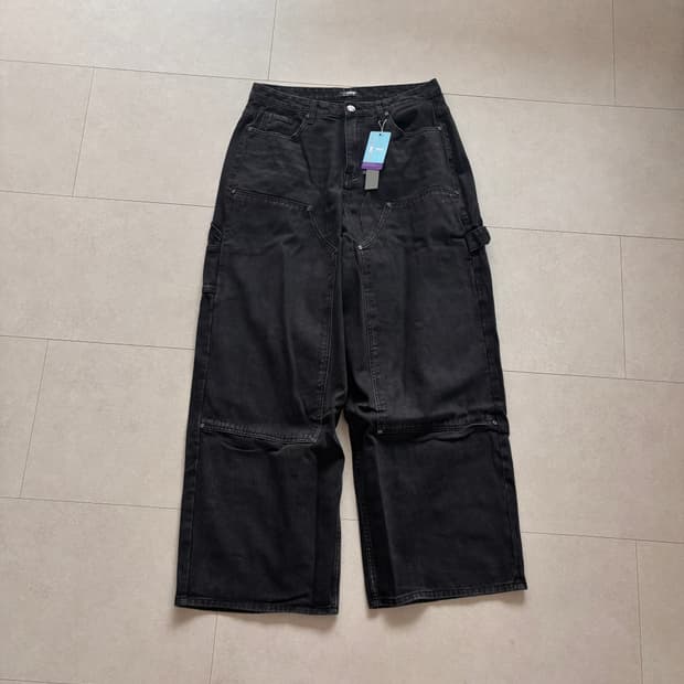 DNSR 브러쉬 카펜터 더블니 데님 팬츠 블랙 XL