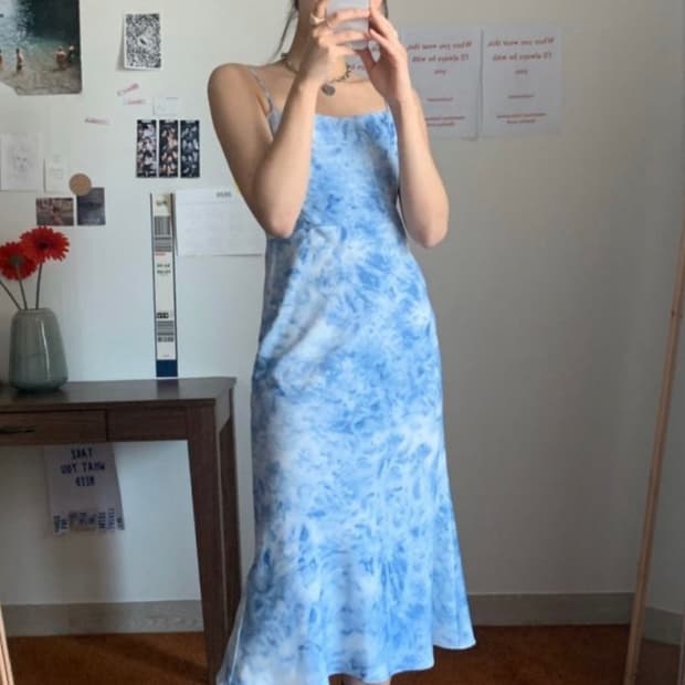 (새상품) 루루서울 홀리데이 롱 나염 드레스 블루