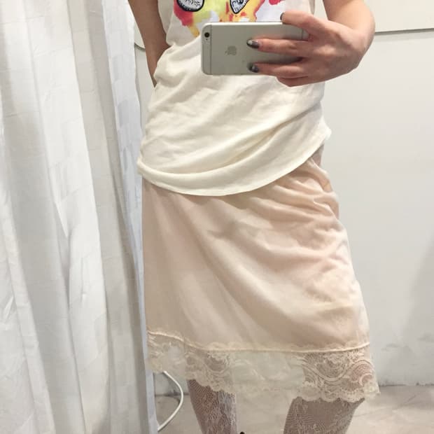 Vintage 갸루 란제리 레이스 슬립 미디스커트