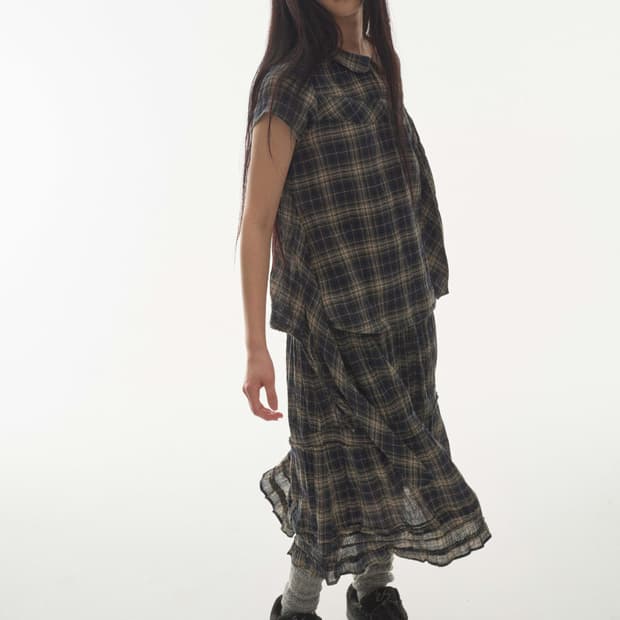 Coyseio 셔링 미디 스커트 체크