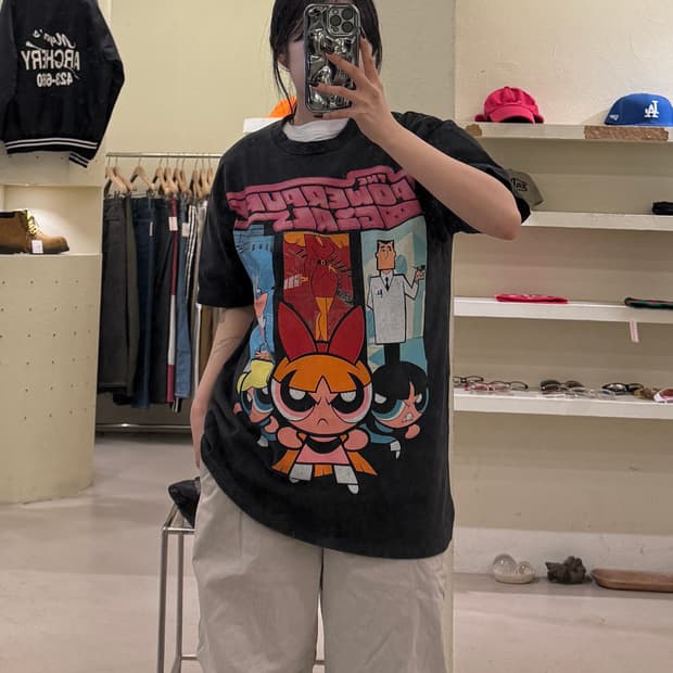 빈티지 카툰 네트워크 파워퍼프걸 프린팅 반팔 티셔츠 U1369