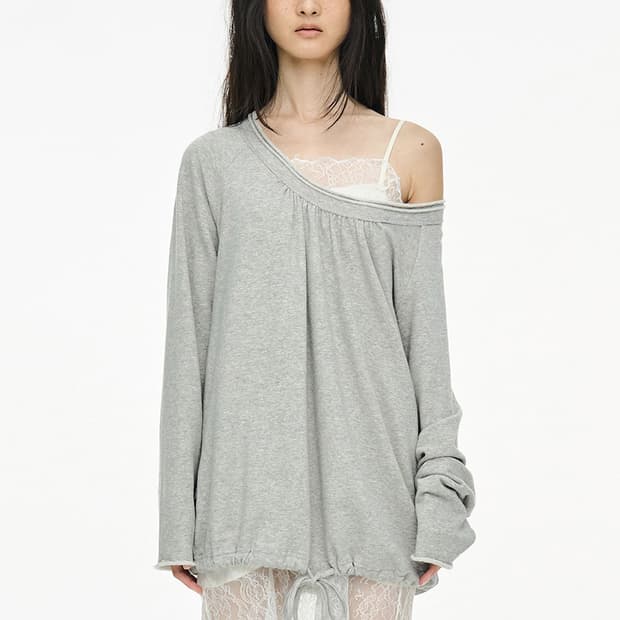 세릭 라운드 헴 스트링 탑 그레이