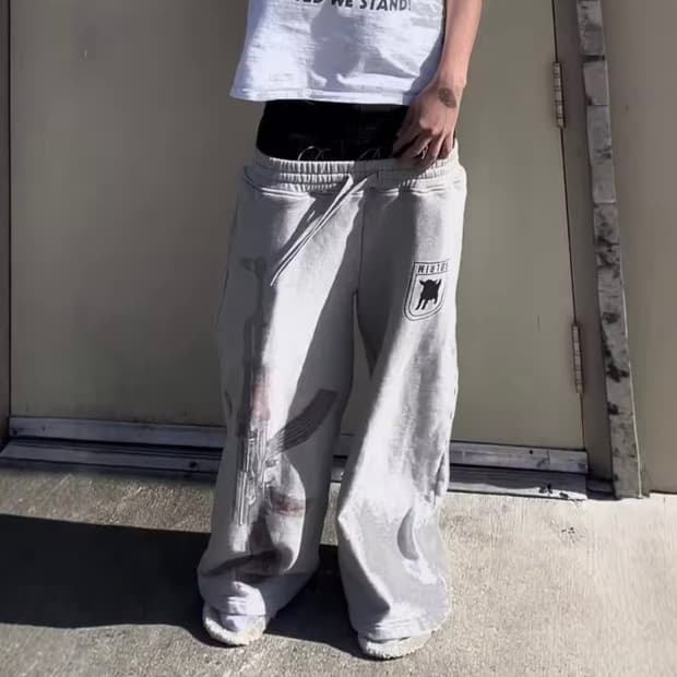 Sagging double waist wide pants