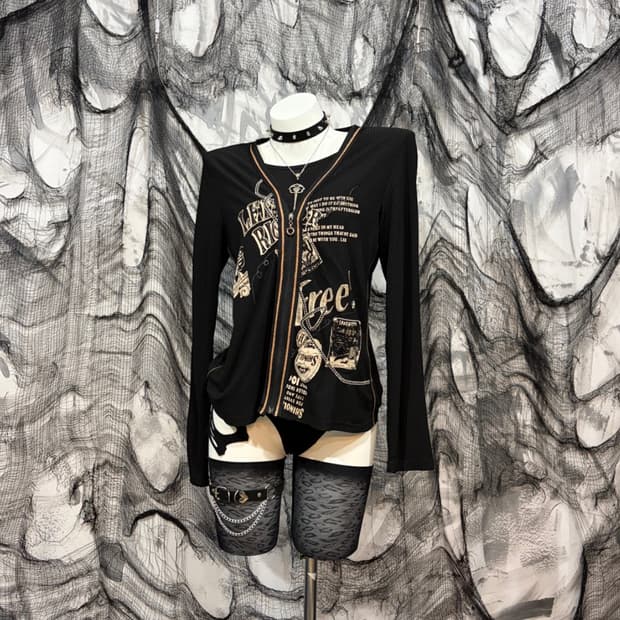 Y2K Printing chain zipper Layered sleeve