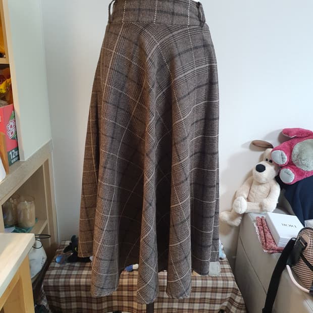 [빈티지] 브라운 체크 미디 스커트