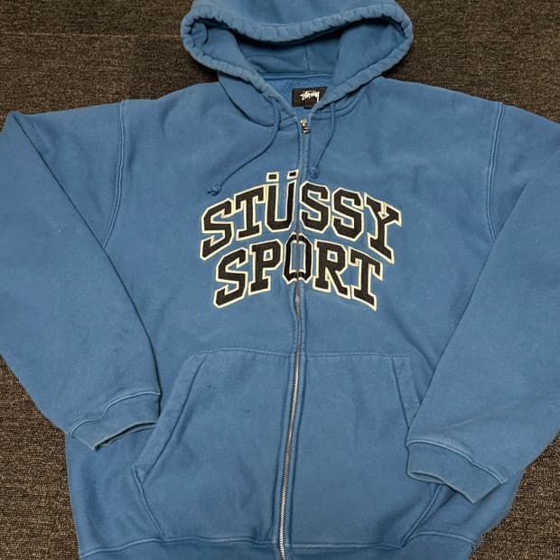 [XL] 스투시 스포츠 후드 집업 워시드 블루