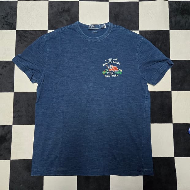 M 폴로랄프로렌 인디고 워싱 엠브로이드 반팔티셔츠 네이비