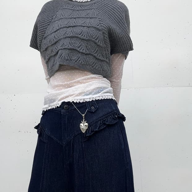 Cable half layered knit / grey