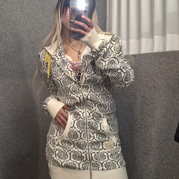 BEAN POLE LOGO PATTERN HOODIE ZIPUP 