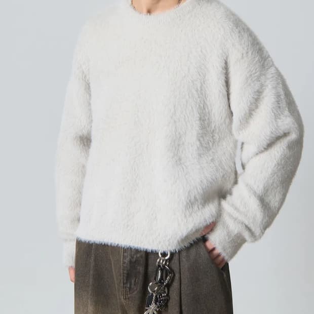 디미트리블랙 에센셜 헤어리 라운드 니트 라이트그레이 3사이즈