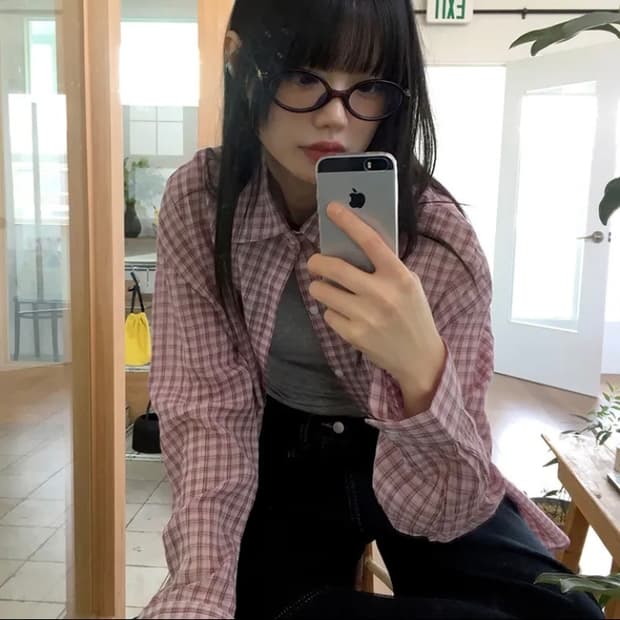 베터 시어커터 오버핏 시스루 빈티지 체크 긴팔 셔츠