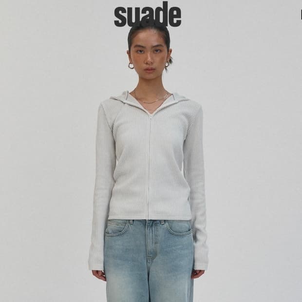 새상품) 스웨이드 HOODED RIB ZIP UP [LIGHT GRAY]