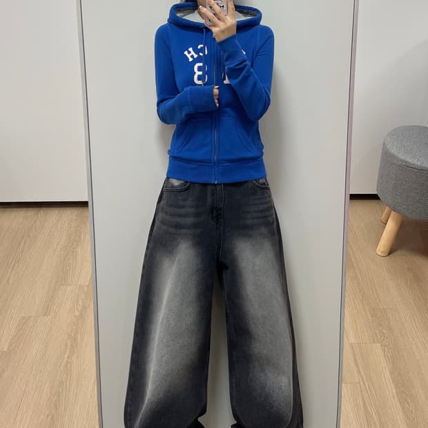 아베크롬비 딱붙핏 자수로고 블루 후드집업