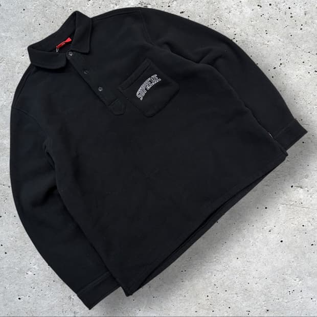 [L] 17FW 슈프림 폴라텍 후리스 포켓 블랙 폴로 셔츠 B552