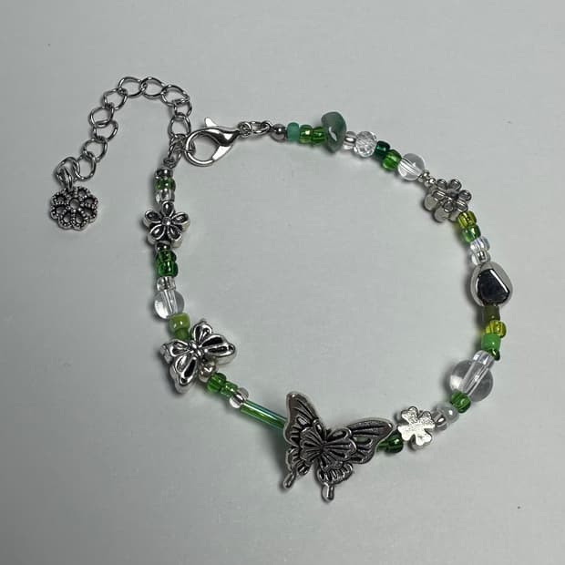 핸드메이드 비즈 팔찌 Green Butterfly 022