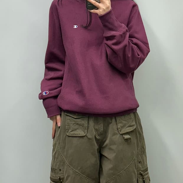 챔피온 리버스위브 버건디 맨투맨