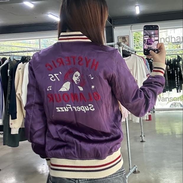 히스테릭글래머 걸 백로고 누빔 블루종