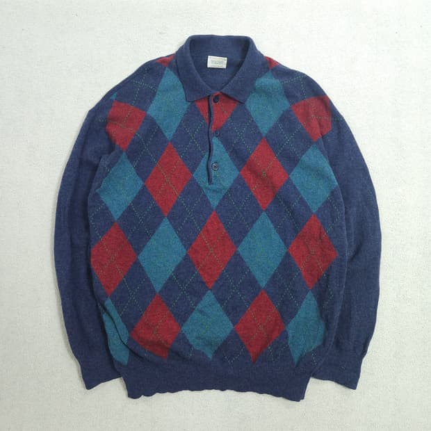 90s 베네통 아가일 카라 니트 M