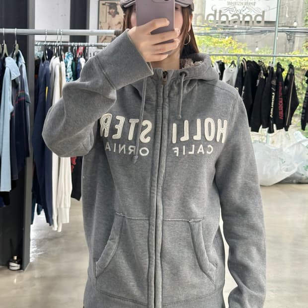 홀리스터 양털 울프죠 후드집업 그레이
