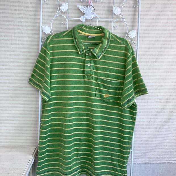 빈티지 나이키 그린 니트 반팔 카라티 y2k 스트릿 갸루 펑키