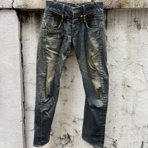 레이어드 디테일 워싱데님팬츠