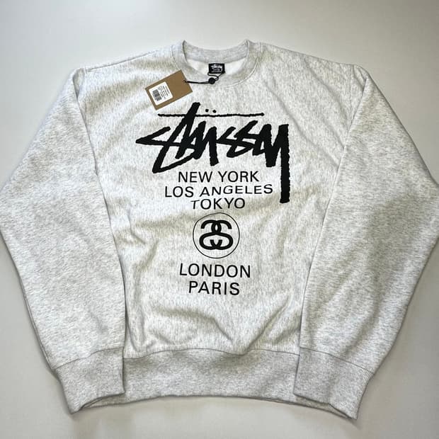 스투시 월드투어 크루 맨투맨 애쉬 헤더 XL 새상품