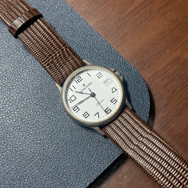 빈티지 융한스 쿼츠 레더 시계