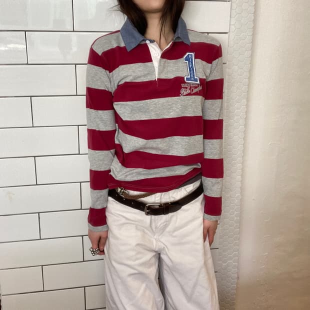 타미힐피거 슬림핏 카라 긴팔 티셔츠