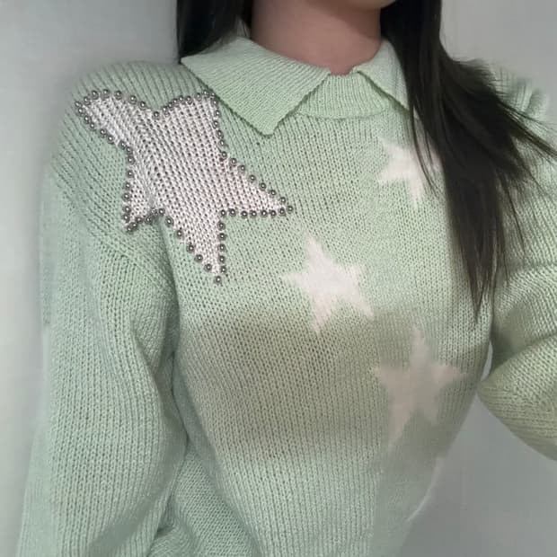 빈티지 꾸레쥬 별 파스텔 메론니트