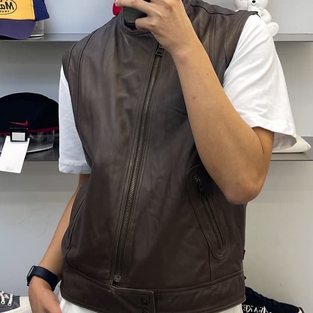 리바이스 램 레더 바이커 집업 베스트