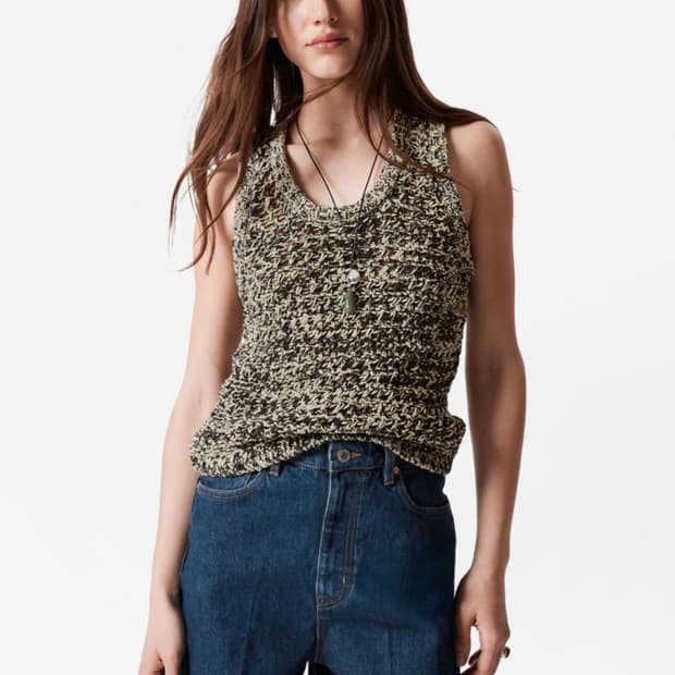 XS) 앤아더스토리즈 니트 슬리브리스 탑 베이지