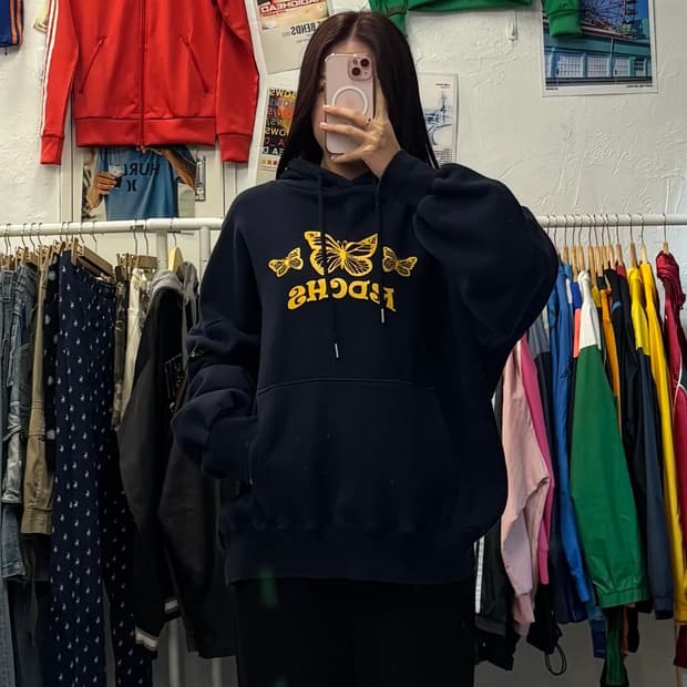 빈티지 러디칙스 나비 프린팅 네이비 후드티 L