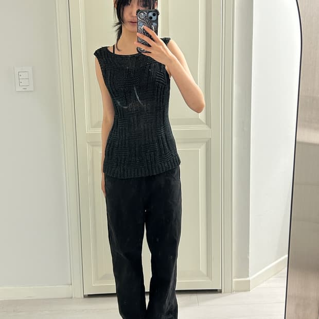 Charcoal Sleeveless Knit Top / 빈티지 나시