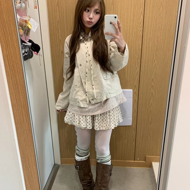 베이지 아이보리 네코 히메 모리걸 니혼진 코디세트