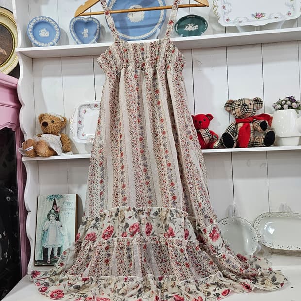 0327플로럴 셔링 롱 원피스