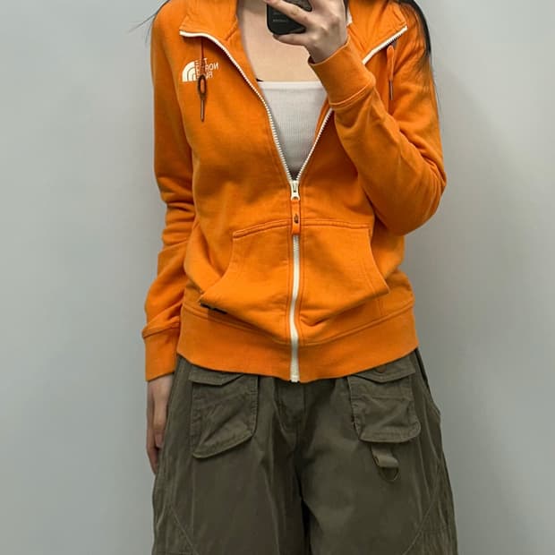 노스페이스 자수로고 오렌지 후드집업