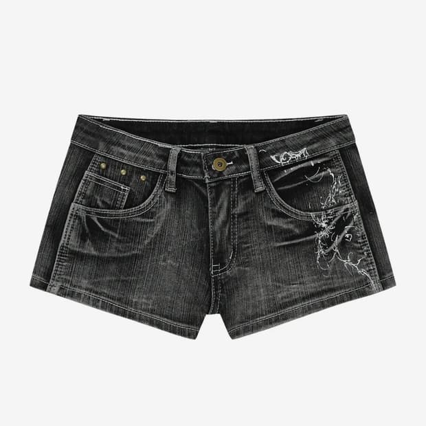 길라아카이브 타투 그래픽 데님 쇼츠 팬츠 그레이 반바지 숏츠 