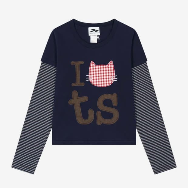 주영X탄산 고양이 레이어드 롱슬리브 (네이비)