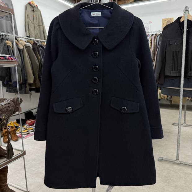 en recre 버튼 울 코트