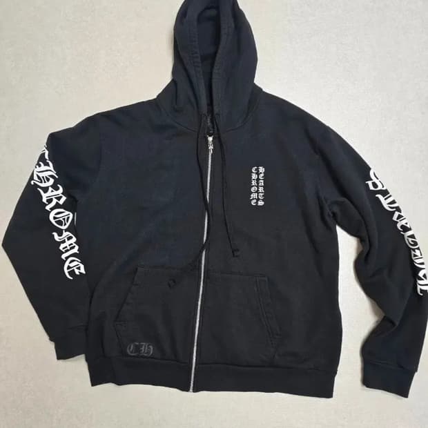크롬하츠 버티컬 롱 플리스 후드집업 블랙 L