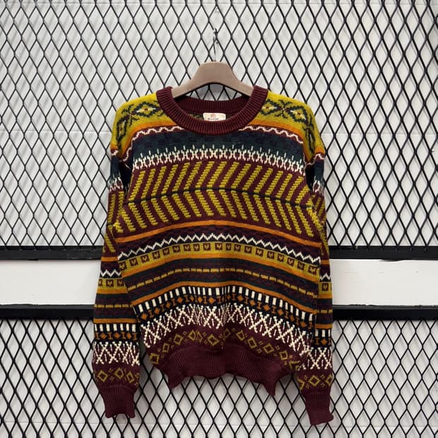 USA VTG 보헤미안 패턴 울 니트 스웨터 멀티 컬러