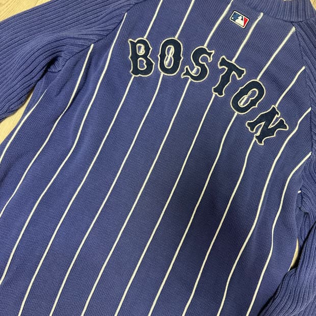 MLB 보스턴 스트라이프 니트 져지 집업