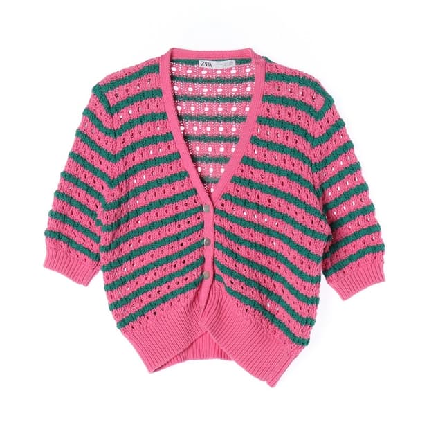 ZARA 스트라이프 크롭 니트 가디건 L